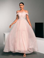 MISSORD Off Shoulder Folds Embodied Tulle Dress