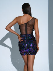 Mesh Back Sequin Bodycon Mini Dress