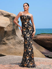 Strapless Embroidery Floral Evening Dress RH30932