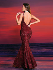 Spaghetti Glitter Backless Mermaid Dress M02161