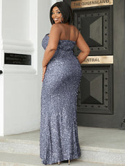 Plus Size Strapless Glitter Sequin Maxi Prom Dress PXJ978