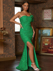 Sleeveless Off-the-Shoulder Orange Sequin Floor-Length Prom Dress XJ1735