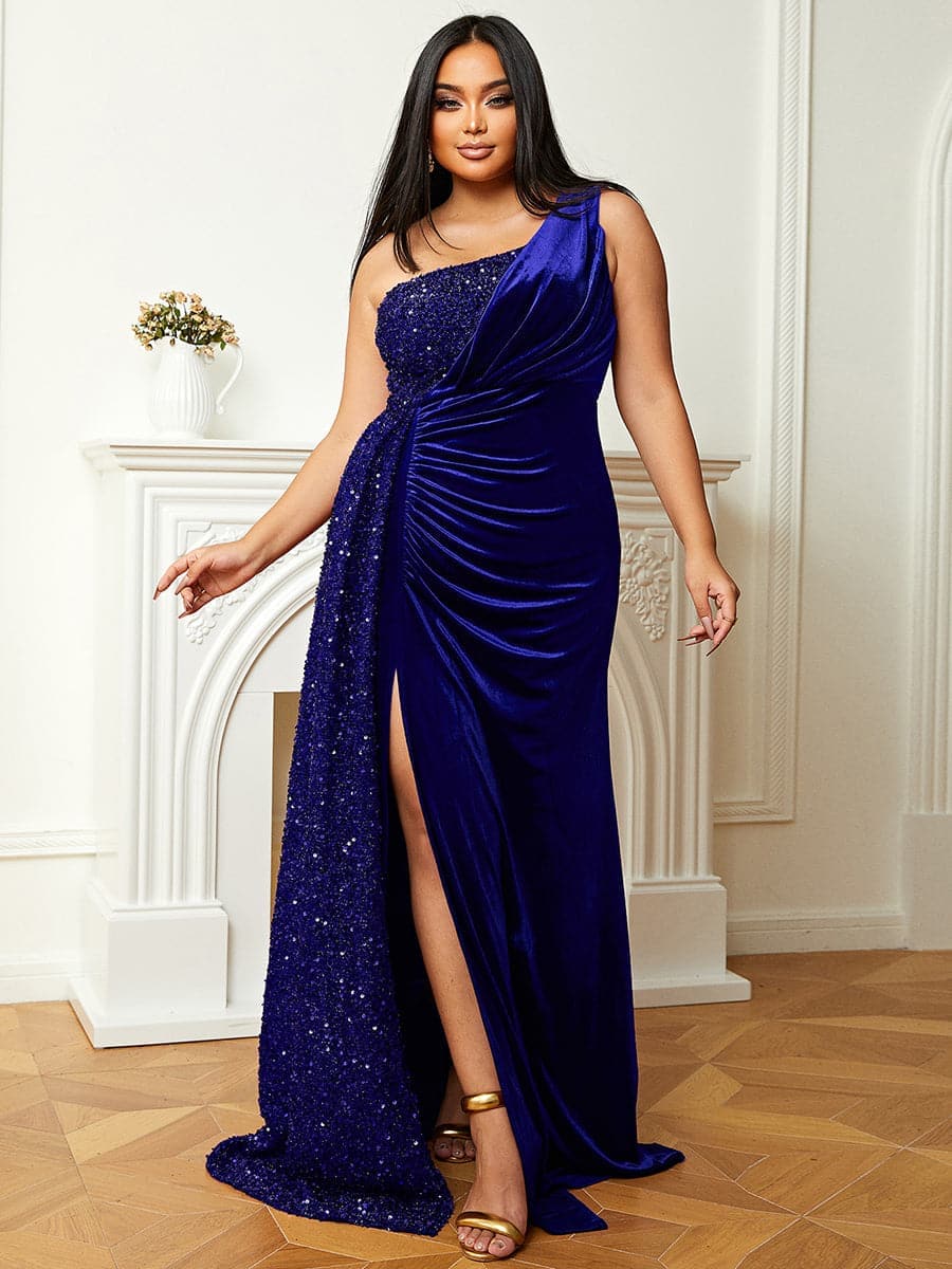 Plus Size Formal One Shoulder Split Thigh Prom Dress PXH2356