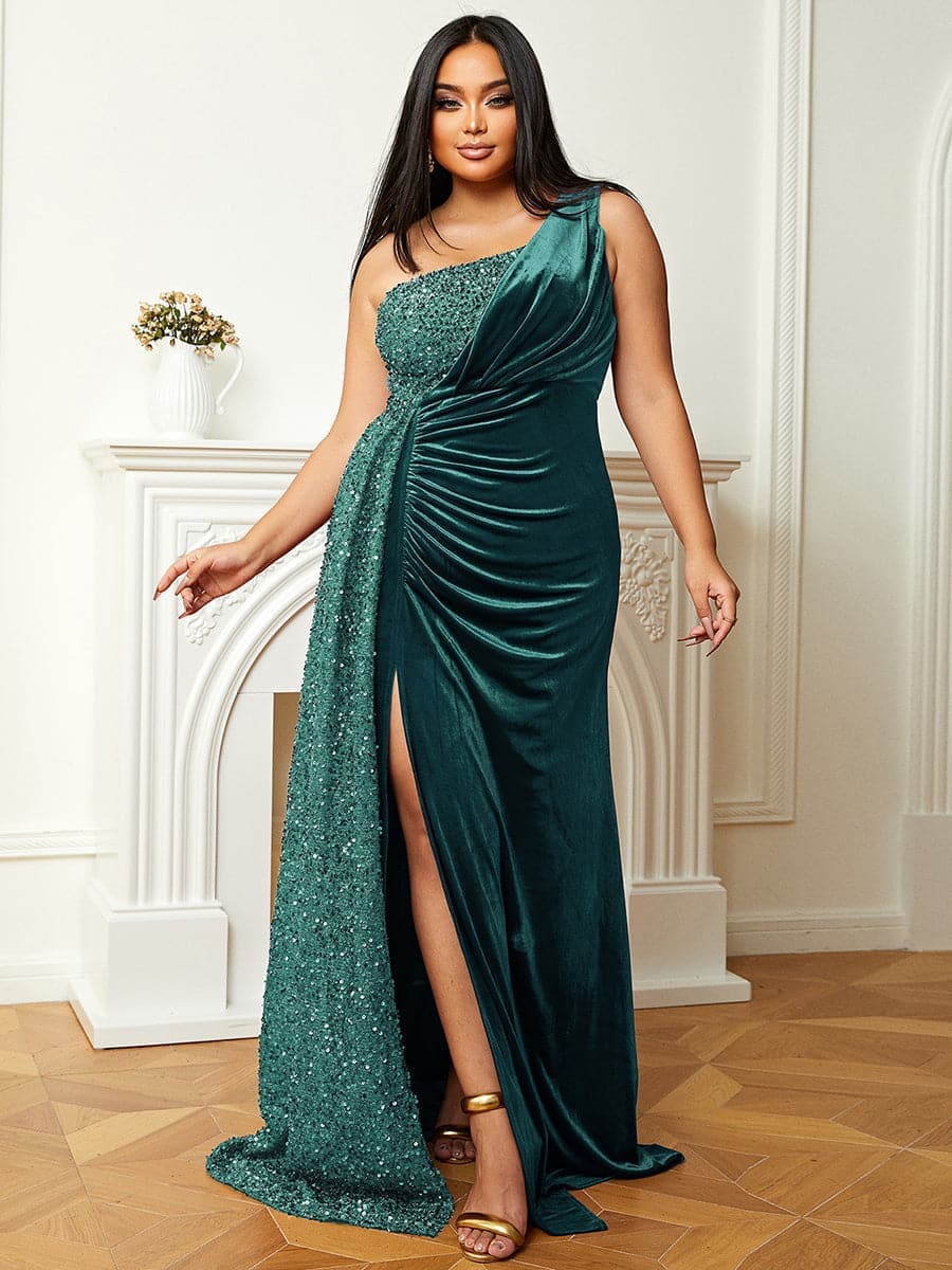 Plus Size Formal One Shoulder Split Thigh Prom Dress PXH2356