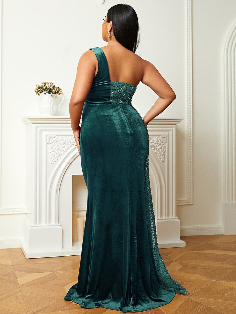 Plus Size Formal One Shoulder Split Thigh Prom Dress PXH2356